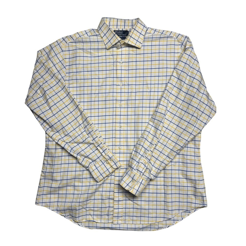 Polo Ralph Lauren Regent Custom Fit Plaid Button Down Shirt Yellow Blue XXL 18